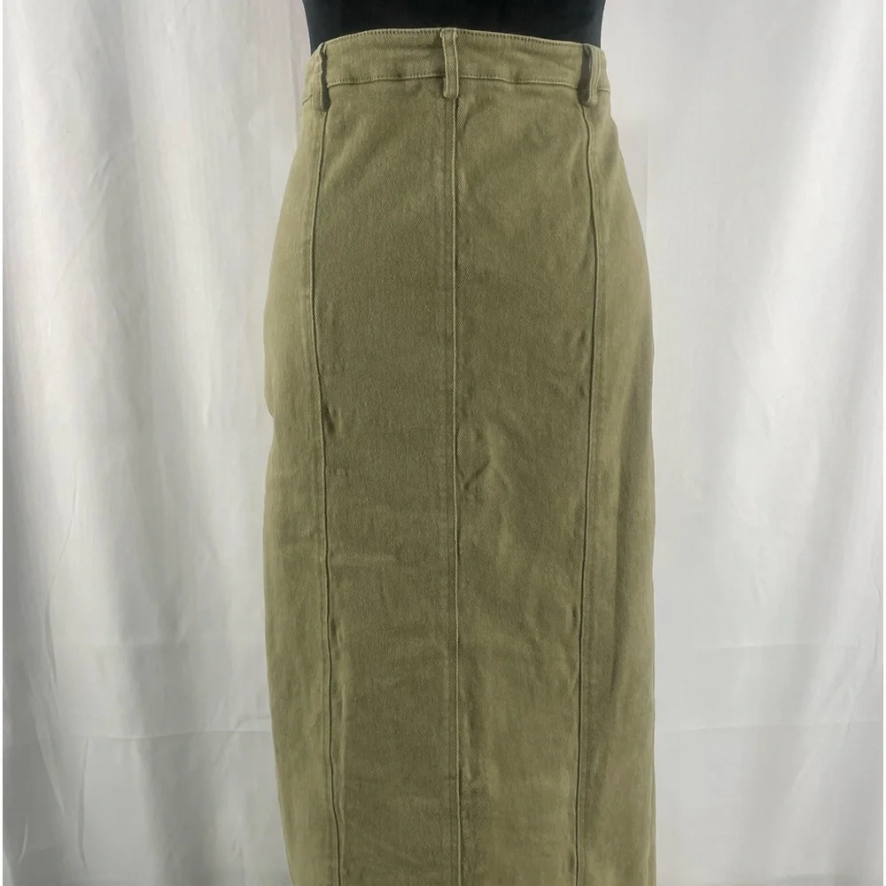 Edit by nine olive,army green stretch denim midi skirt with front slit,Large - Picture 5 of 9